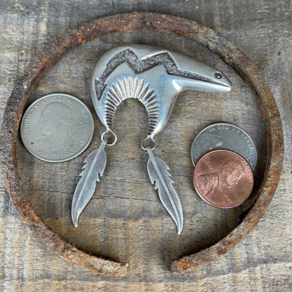 Vintage Signed Native American Sterling Bear Pendant Pin Alfred Martinez - Picture 7 of 11